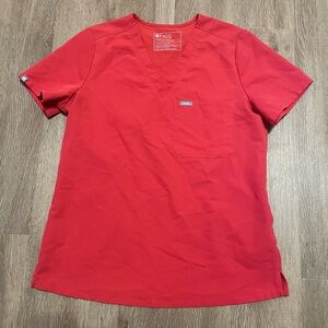 FIGS Catarina One Pocket Scrub Top Color “Neon Red”